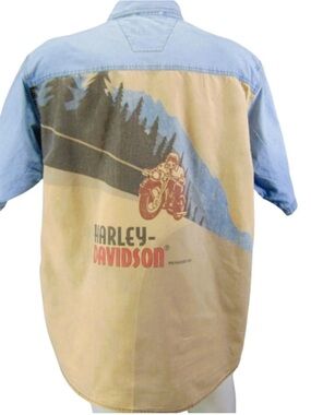 Vintage Harley-Davidson Denim Shirt XL Graphic Back Biker 90s